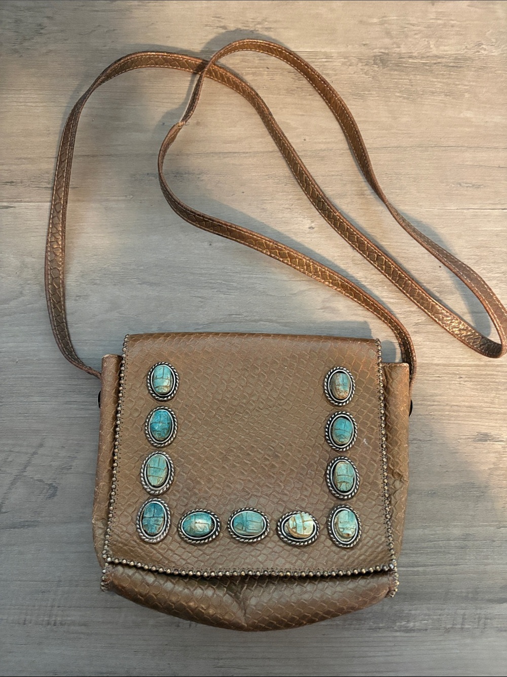 Nina Arjani Leather Crossbody Bag with Turquoise Accents vintage